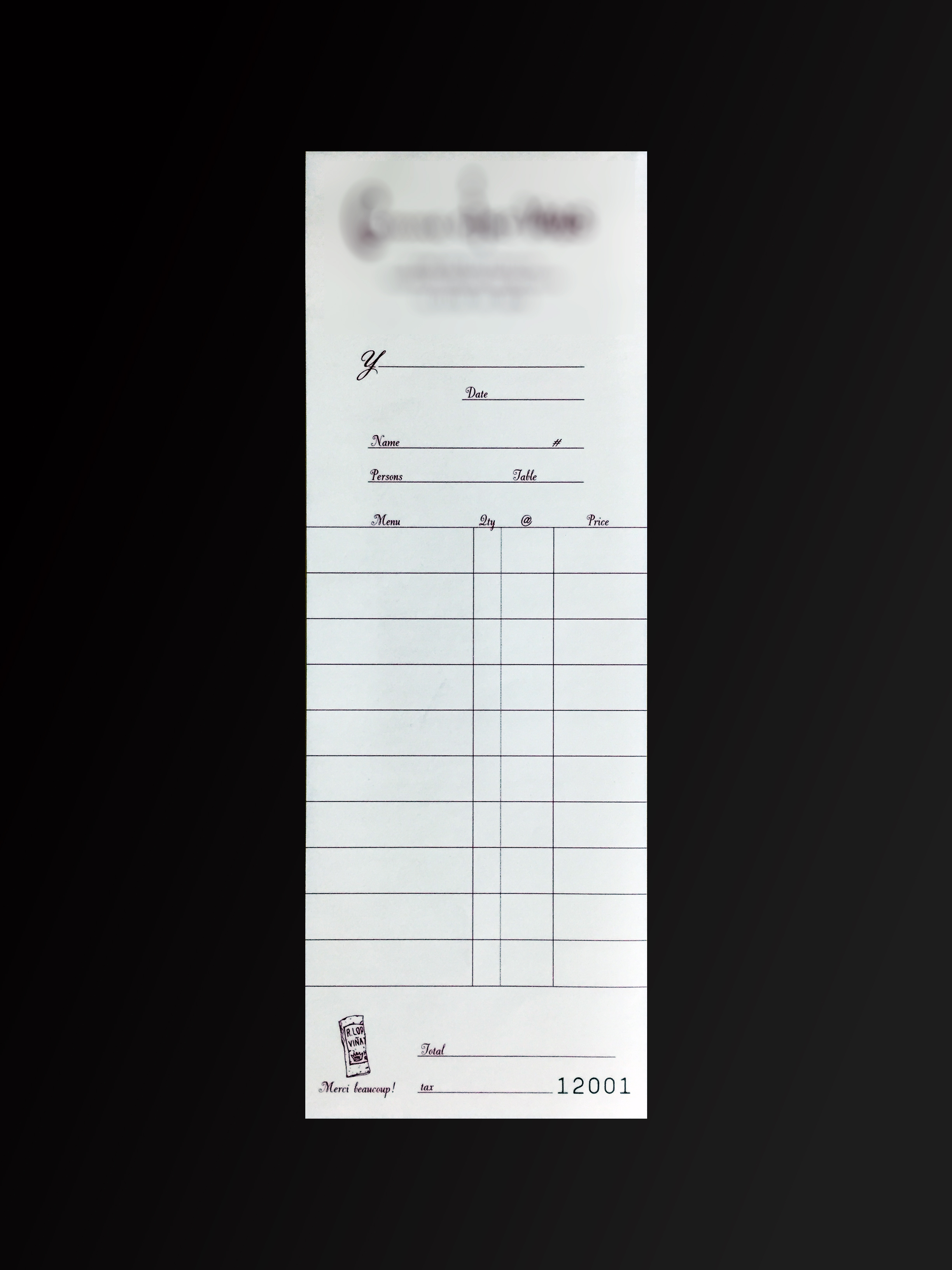 飲食業で使用する伝票(2枚複写)の伝票作成実績