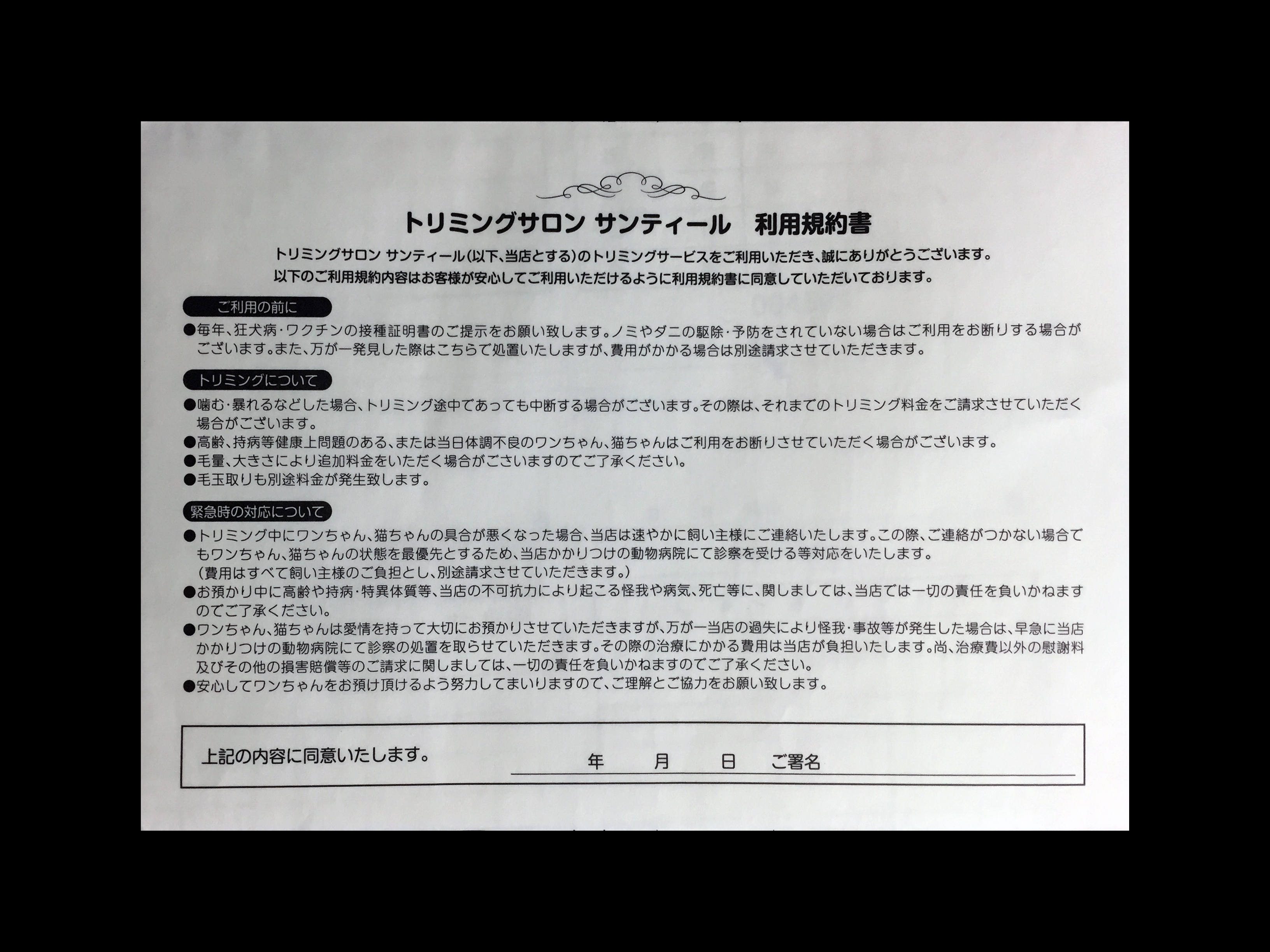 ペットショップ業で使用する利用規約書(2枚複写)の伝票作成実績