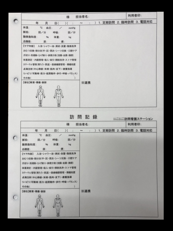 訪問看護業で使用するの訪問記録(2枚複写)の伝票作成実績