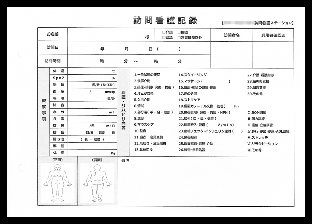 訪問看護業で使用する訪問看護記録伝票(2枚複写)の伝票作成実績